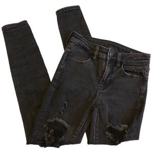 American Eagle Jeans Black Distressed Stretch Hi Rise Jegging Size 0 Short